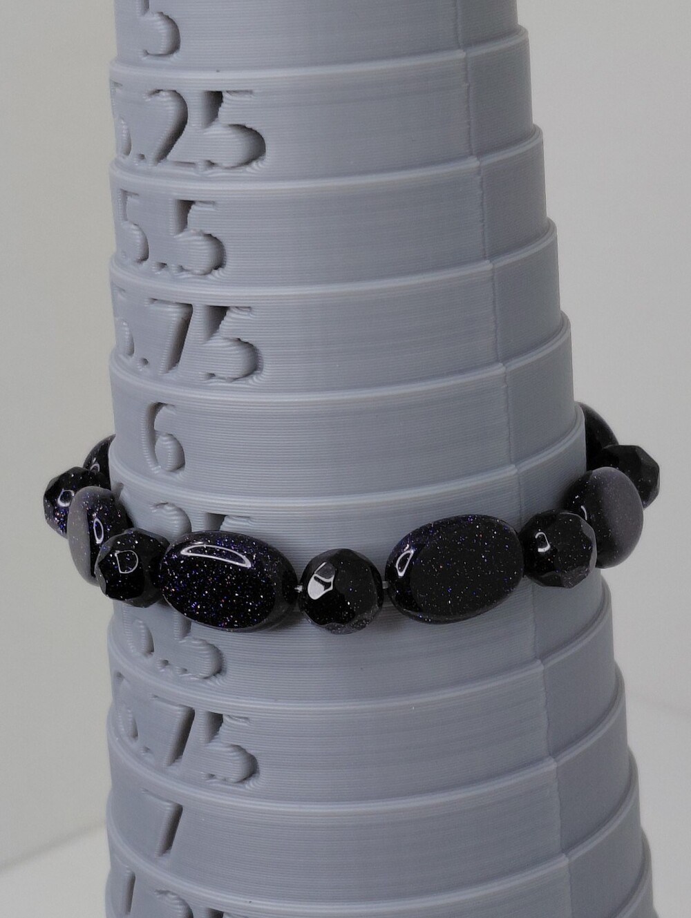 Hand Made Blue Goldstone Beaded Stretch Bracelet About 6.25 Inches - Picture 3 of 10